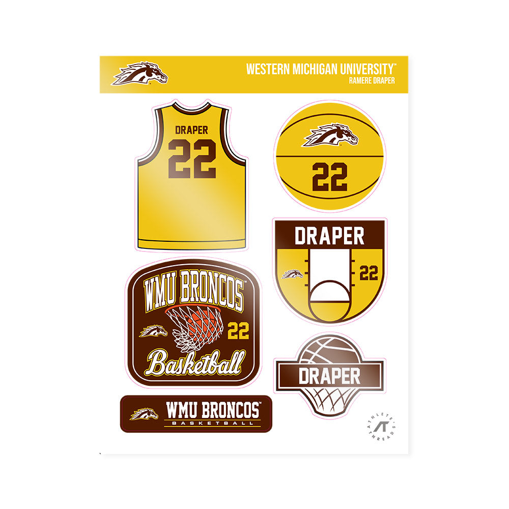 Western Michigan - NCAA Men's Basketball : Ramere Draper - Sticker Sheet-0