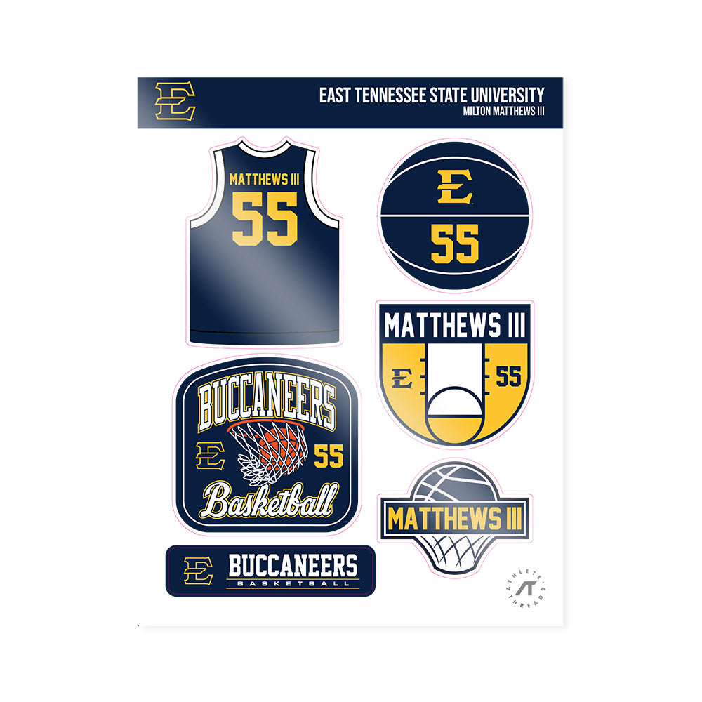 East Tennessee State - NCAA Men's Basketball : Milton Matthews III - Sticker Sheet-0