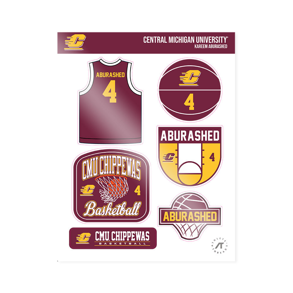 Central Michigan - NCAA Men's Basketball : Kareem Aburashed - Sticker Sheet-0