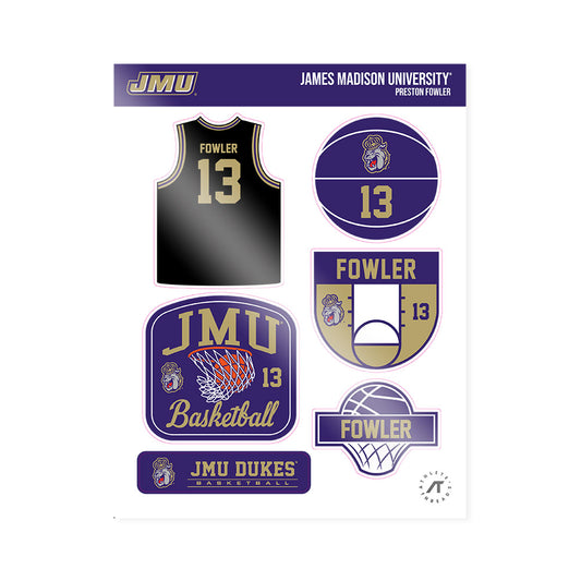JMU - NCAA Men's Basketball : Preston Fowler - Sticker Sheet-0
