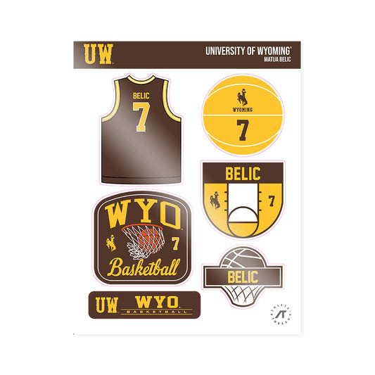 Wyoming - NCAA Men's Basketball : Matija Belic - Sticker Sheet-0