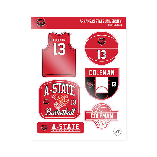 Arkansas State - NCAA Men's Basketball : Diggy Coleman - Sticker Sheet-0