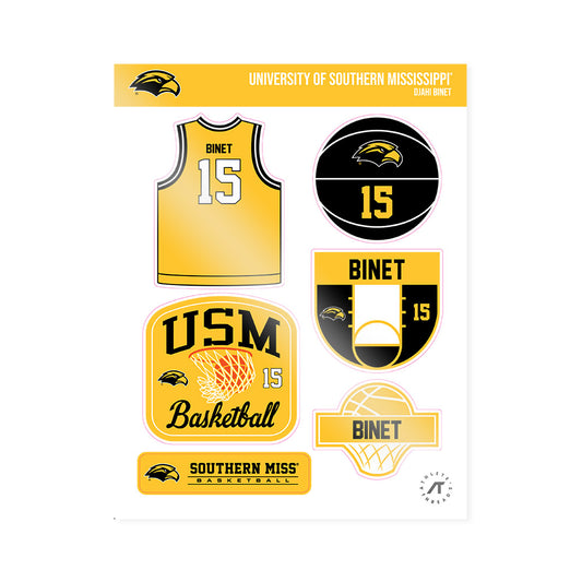 Southern Miss - NCAA Men's Basketball : Djahi Binet - Sticker Sheet-0