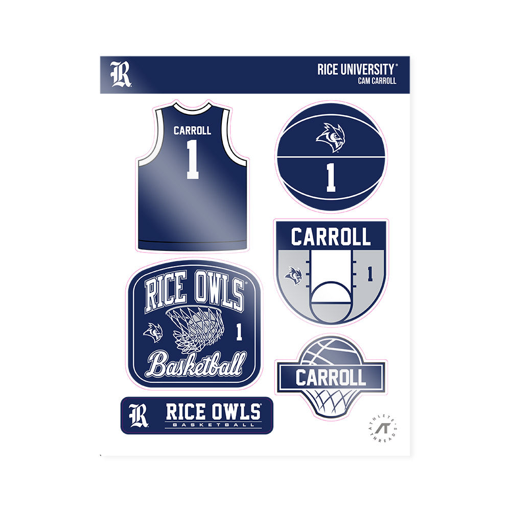 Rice - NCAA Men's Basketball : Cam Carroll - Sticker Sheet-0