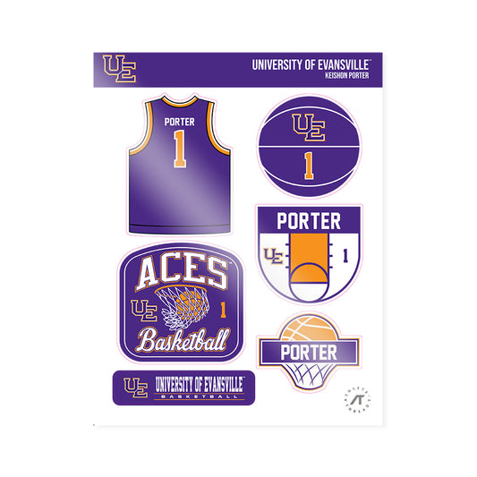 Evansville - NCAA Men's Basketball : Keishon Porter - Sticker Sheet-0
