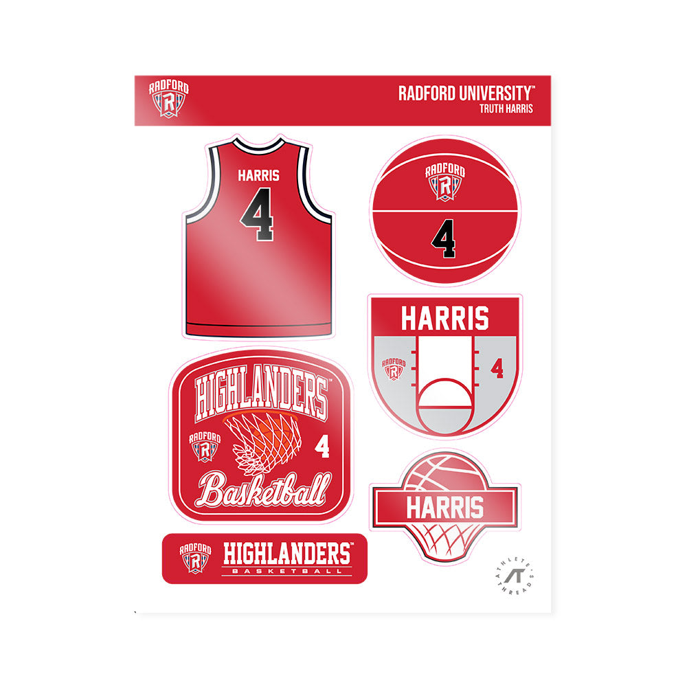 Radford - NCAA Men's Basketball : Truth Harris - Sticker Sheet-0