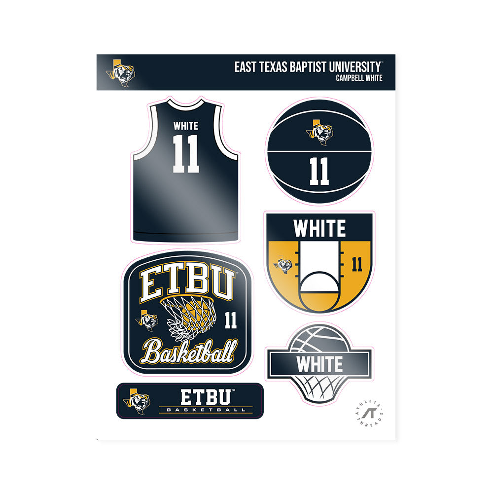 ETBU - NCAA Men's Basketball : Campbell White - Sticker Sheet-0