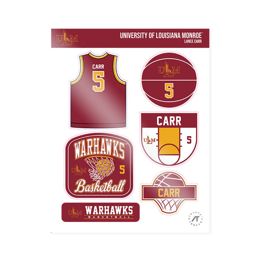 ULM - NCAA Men's Basketball : Lance Carr - Sticker Sheet-0
