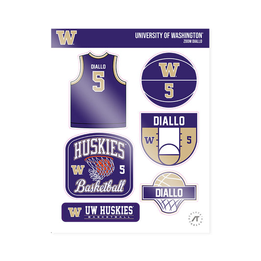 Washington - NCAA Men's Basketball : Zoom Diallo - Sticker Sheet-0