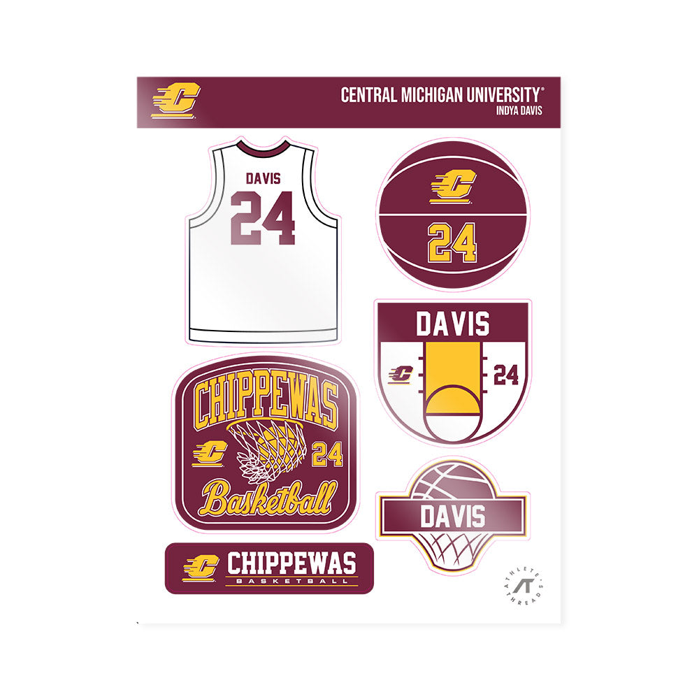 Central Michigan - NCAA Women's Basketball : Indya Davis - Sticker Sheet-0