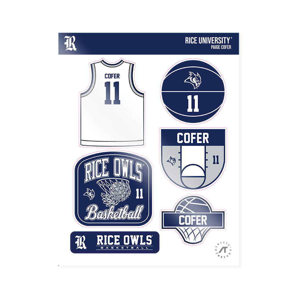 Rice - NCAA Women's Basketball : Paige Cofer - Sticker Sheet-0