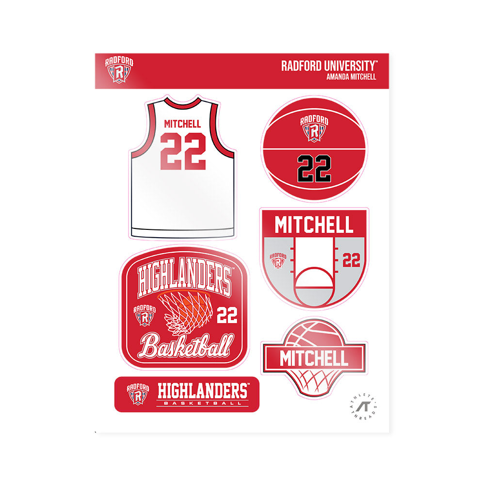 Radford - NCAA Women's Basketball : Amanda Mitchell - Sticker Sheet-0