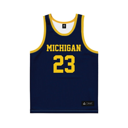Michigan - NCAA Men's Basketball : Yaxel Lendeborg - Blue Basketball Jersey-0