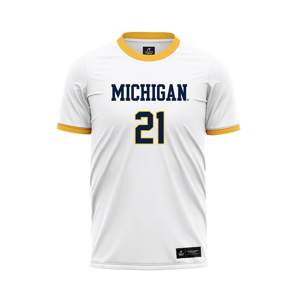 Michigan - NCAA Men's Soccer : Bode Saul - White Soccer Jersey-0