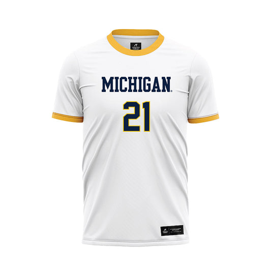 Michigan - NCAA Men's Soccer : Bode Saul - White Soccer Jersey-0
