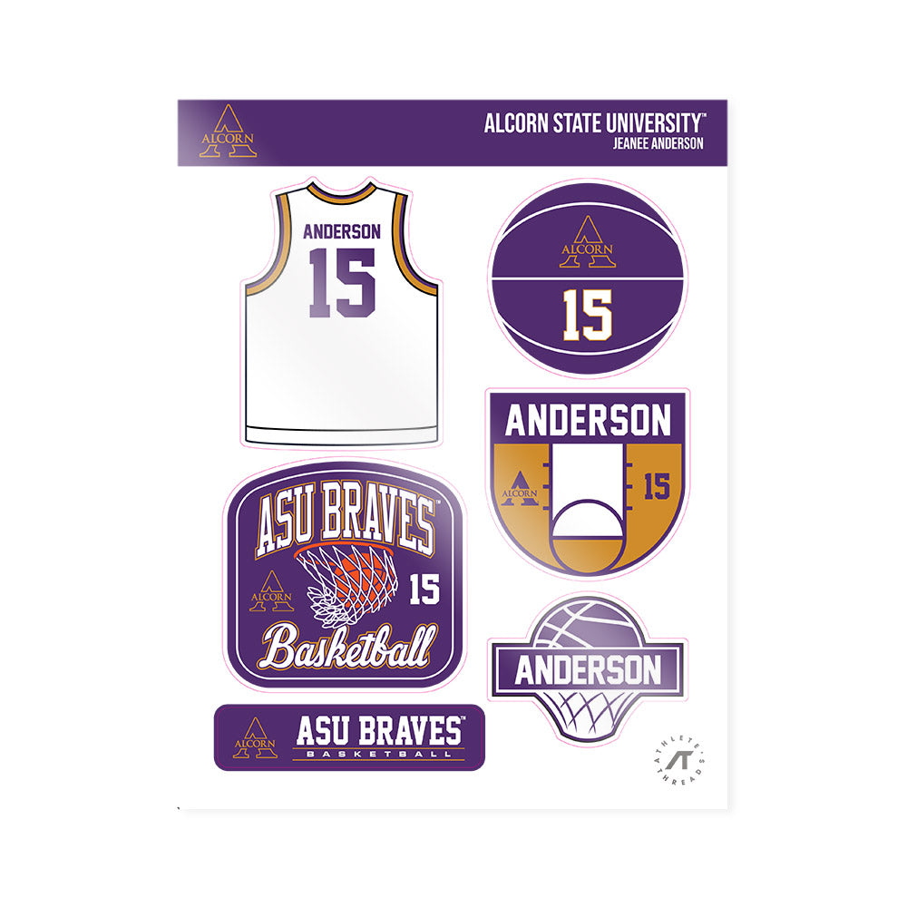 Alcorn - NCAA Women's Basketball : Jeanee Anderson - Sticker Sheet-0