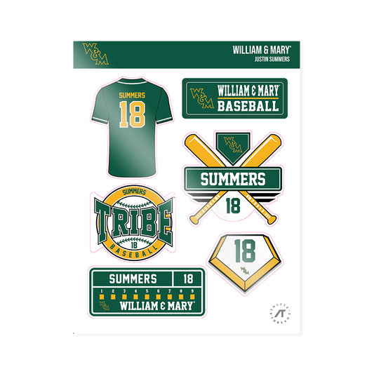 William & Mary - NCAA Baseball : Justin Summers - Sticker Sheet-0