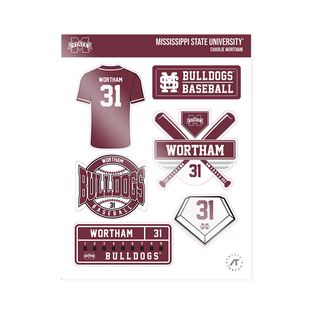Mississippi State - NCAA Baseball : Charlie Wortham - Sticker Sheet-0
