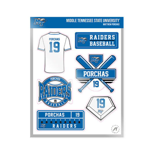 MTSU - NCAA Baseball : Matthew Porchas - Sticker Sheet-0