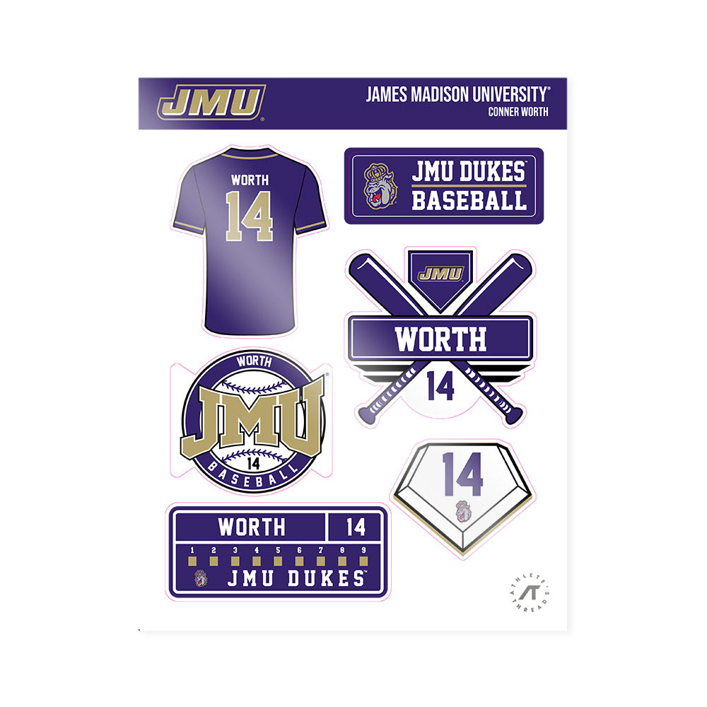 JMU - NCAA Baseball : Conner Worth - Sticker Sheet-0