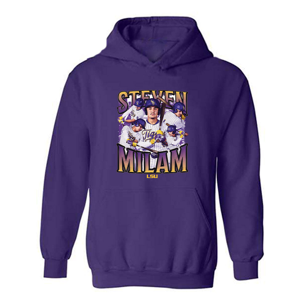 LSU - NCAA Baseball : Steven Milam - Collage Hooded Sweatshirt-0