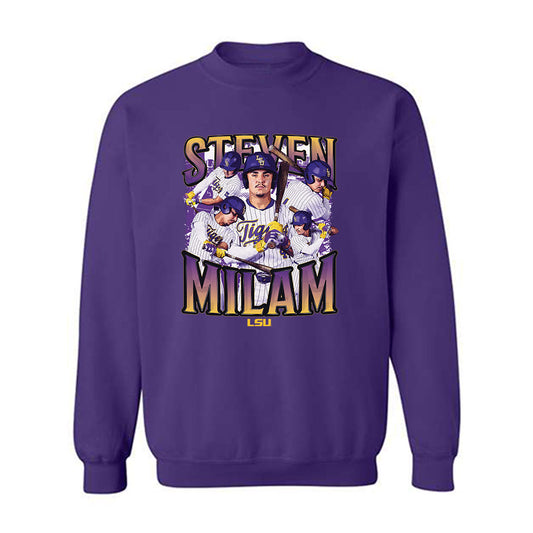 LSU - NCAA Baseball : Steven Milam - Collage Crewneck Sweatshirt-0