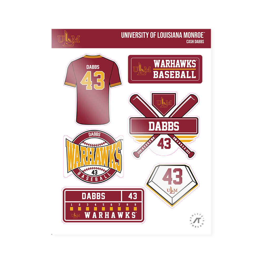 ULM - NCAA Baseball : Cash Dabbs - Sticker Sheet-0