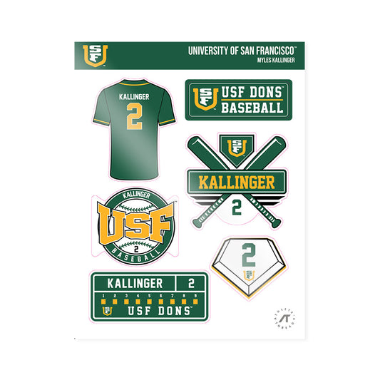 USFCA - NCAA Baseball : Myles Kallinger - Sticker Sheet-0