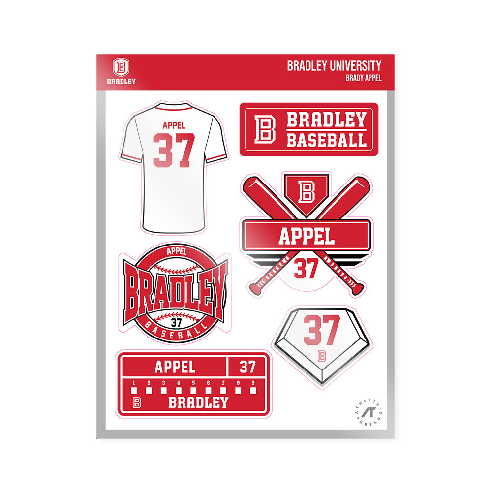 Bradley - NCAA Baseball : Brady Appel - Sticker Sheet-0