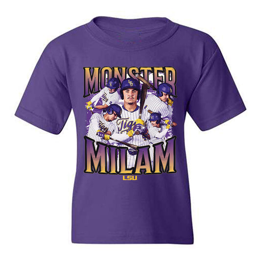 LSU - NCAA Baseball : Steven Milam - Monster Milam Collage Youth T-Shirt-0