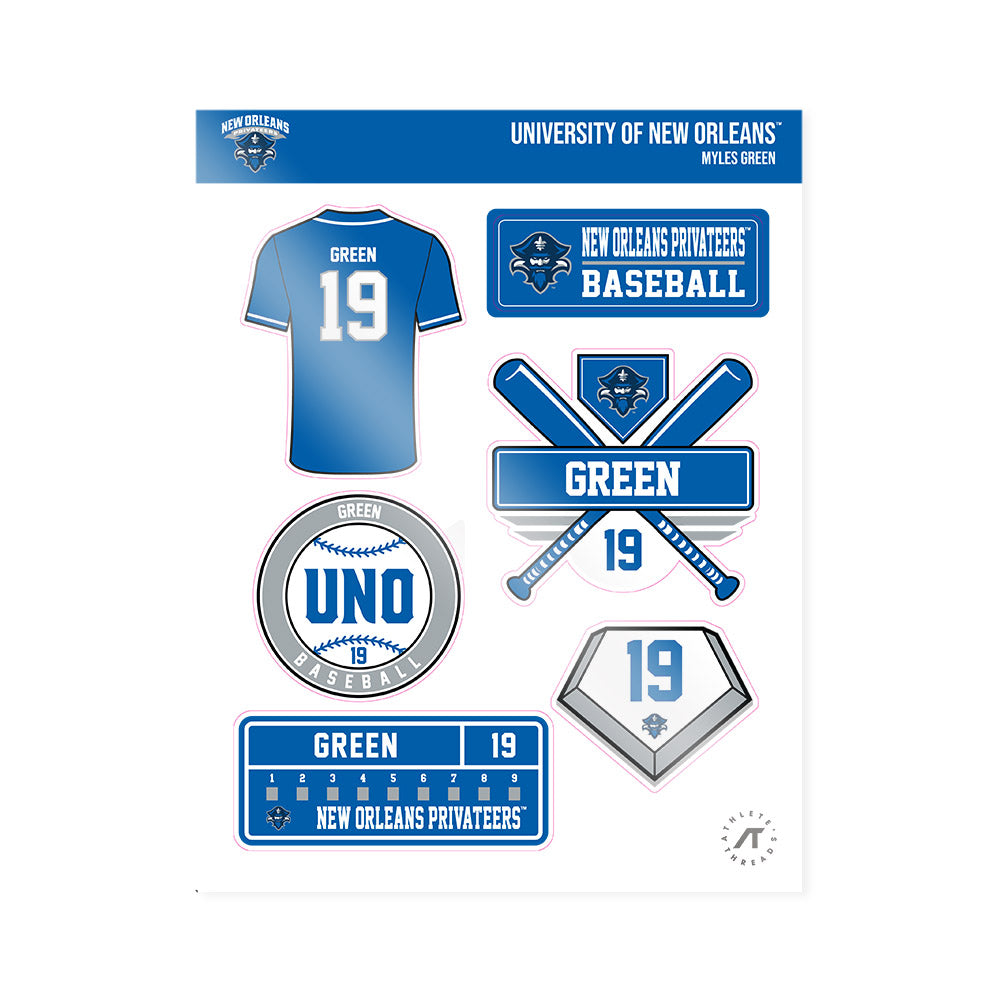 New Orleans - NCAA Baseball : Myles Green - Sticker Sheet-0