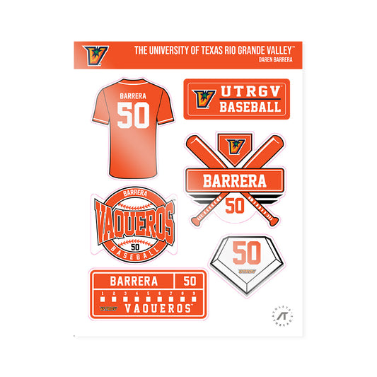UTRGV - NCAA Baseball : Daren Barrera - Sticker Sheet-0