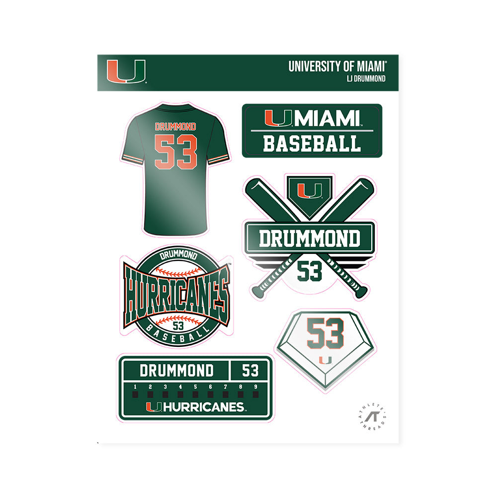 Miami - NCAA Baseball : Lj Drummond - Sticker Sheet-0