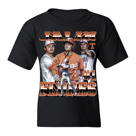 Texas - NCAA Baseball : jalin flores - Collage Youth T-Shirt-0