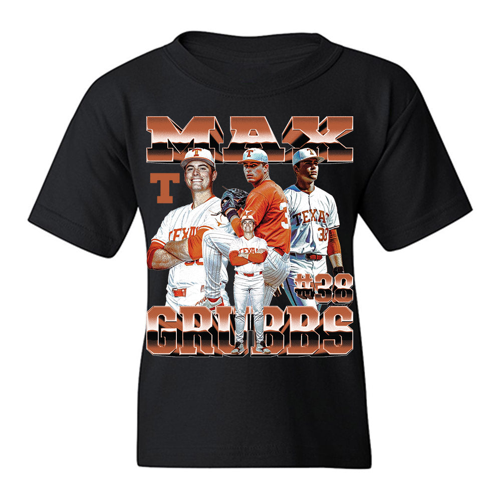 Texas - NCAA Baseball : Max Grubbs - Collage Youth T-Shirt-0