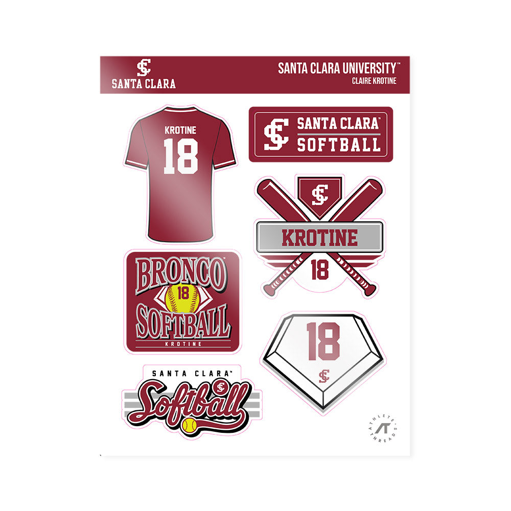 SCU - NCAA Softball : Claire Krotine - Sticker Sheet-0