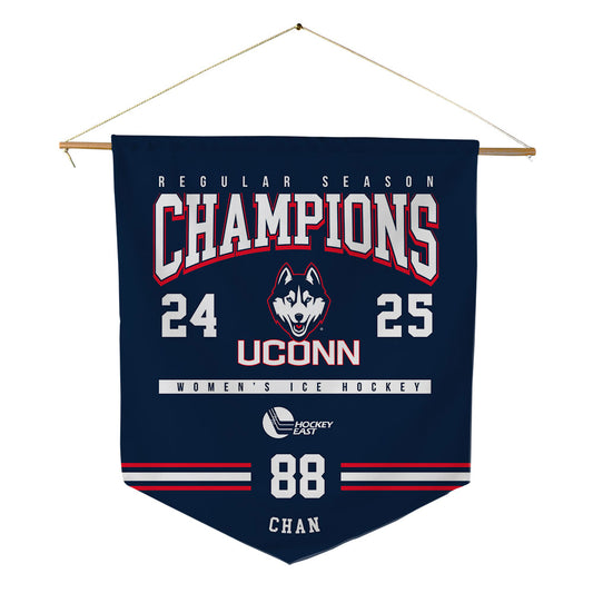 UConn - NCAA Women's Ice Hockey : Tia Chan - Hockey East 2024-2025 Regular Season Champs Pennant - 18" x 21"-0