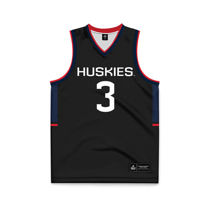 UConn - NCAA Men's Basketball : Jaylin Stewart - Black Basketball Jersey-0