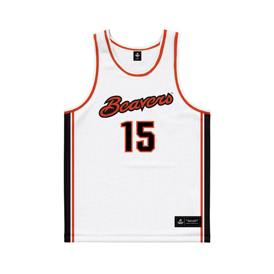 Oregon State - NCAA Men's Basketball : Yabi Aklog - White Basketball Jersey-0