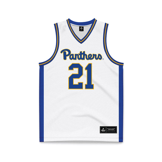 Pittsburgh - NCAA Men's Basketball : Macari Moore - White Basketball Jersey-0