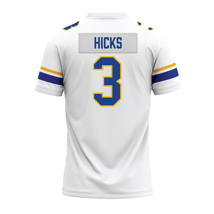Pittsburgh - NCAA Football : Blue Hicks - White Premium Football Jersey-1