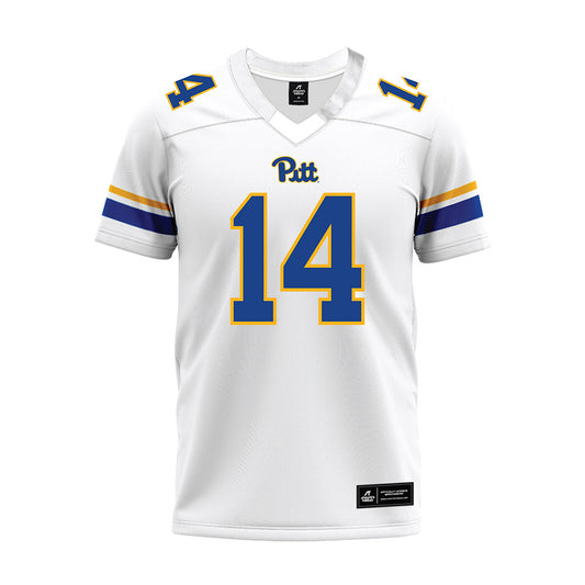 Pittsburgh - NCAA Football : Benny Haselrig - White Premium Football Jersey-0