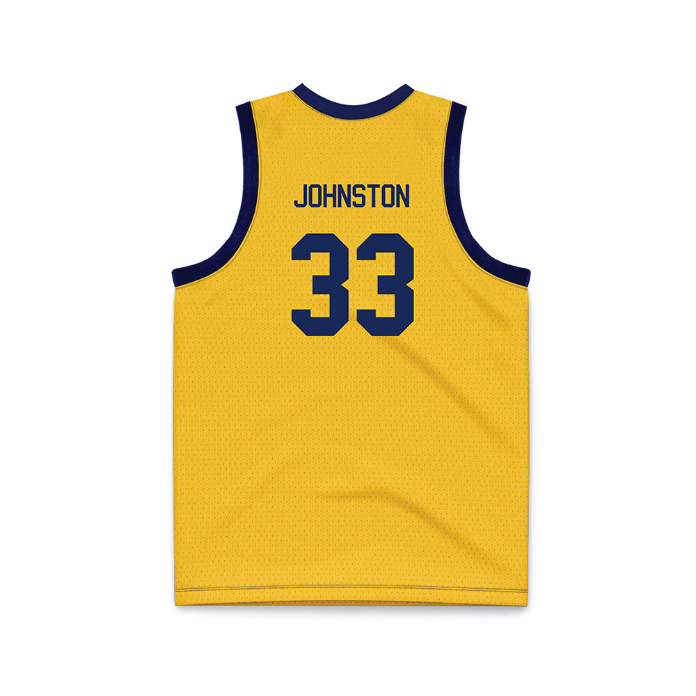 Marquette - NCAA Men's Basketball : Ethan Johnston - Navy NCAA® March Madness® 2025 Gold Basketball Jersey-1