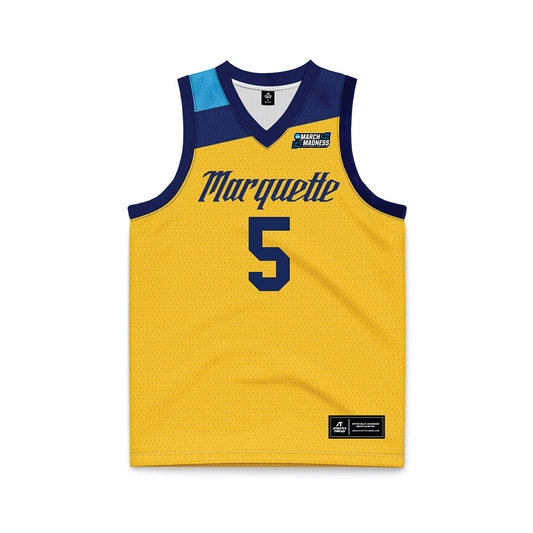 Marquette - NCAA Men's Basketball : Colton Crowdis - Navy NCAA® March Madness® 2025 Gold Basketball Jersey-0