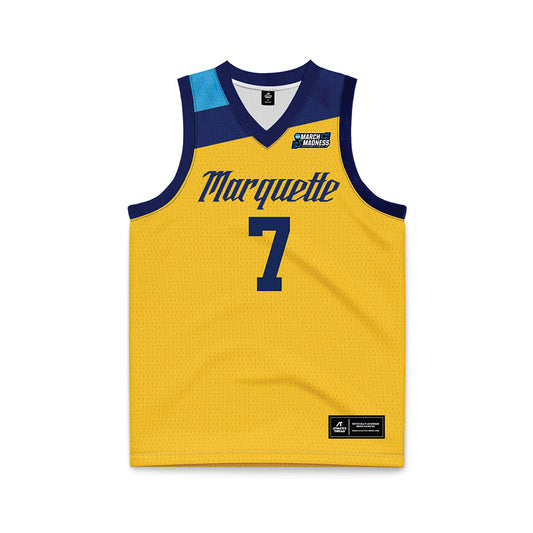 Marquette - NCAA Men's Basketball : Ian Miletic - Navy NCAA® March Madness® 2025 Gold Basketball Jersey-0