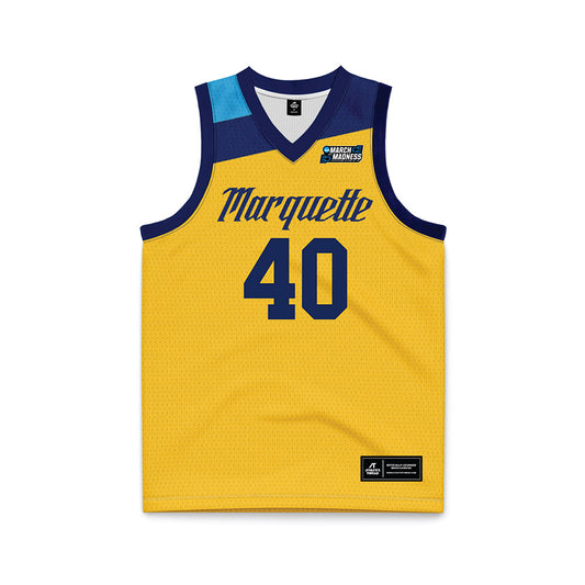 Marquette - NCAA Men's Basketball : Casey O'Malley - Navy NCAA® March Madness® 2025 Gold Basketball Jersey-0