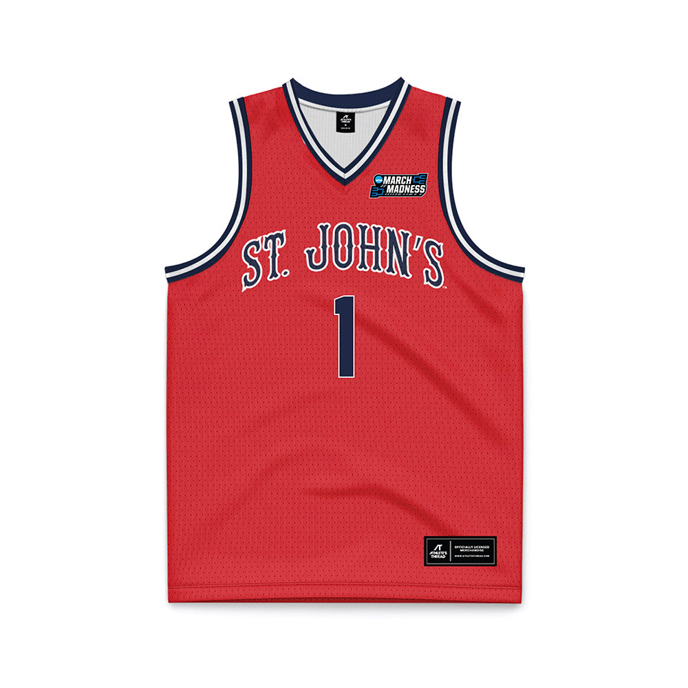 St. Johns - NCAA Men's Basketball : Dillon Mitchell - Red NCAA® March Madness® 2025 Basketball Jersey-0
