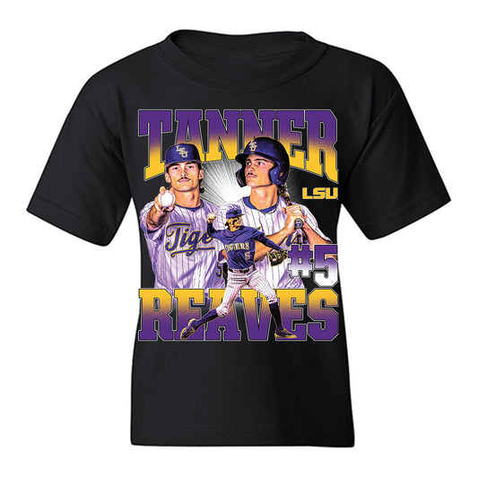 LSU - NCAA Baseball : Tanner Reaves - Collage Youth T-Shirt-0