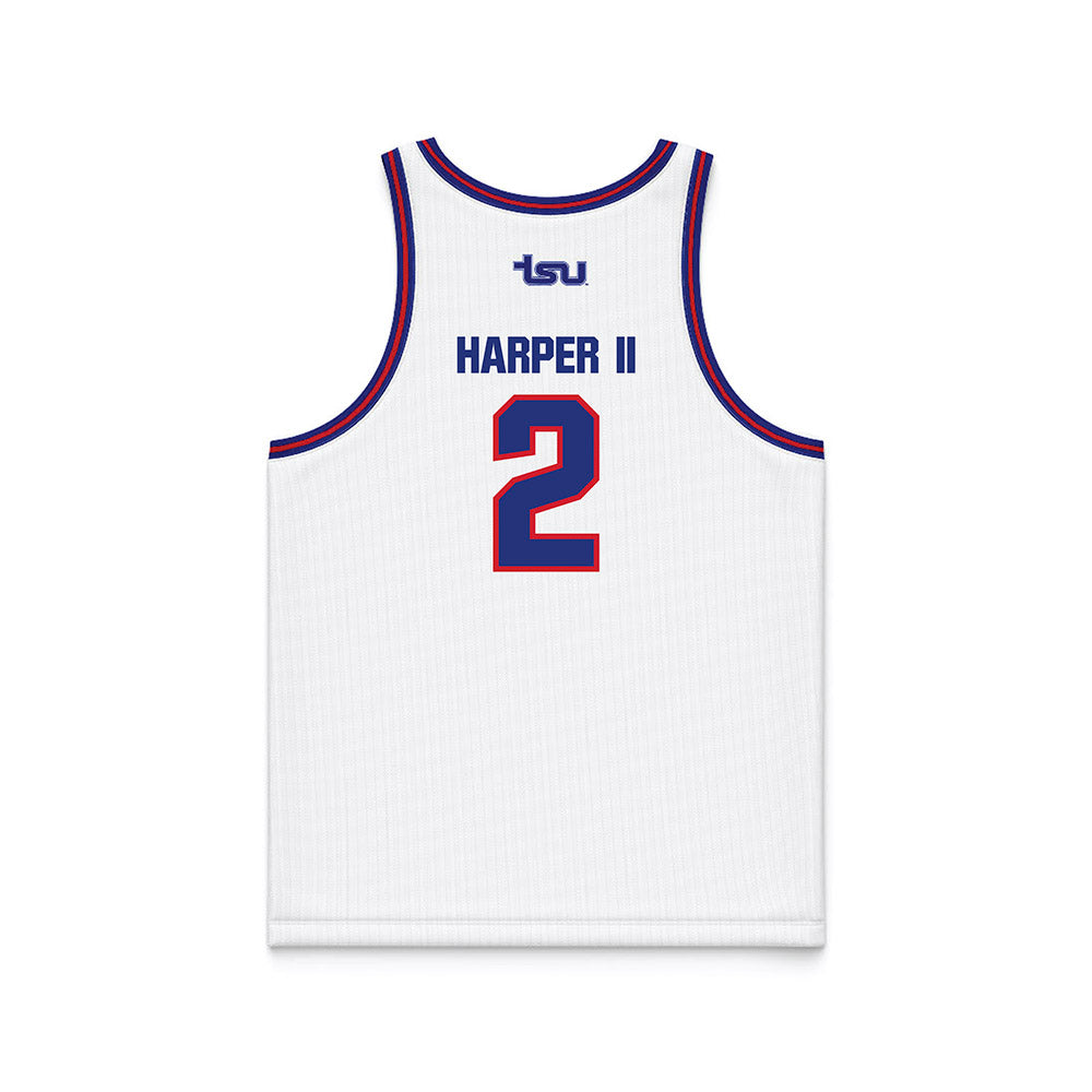 TN State - NCAA Men's Basketball : Travis Harper II - White Basketball Jersey-1