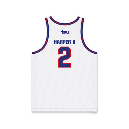 TN State - NCAA Men's Basketball : Travis Harper II - White Basketball Jersey-1